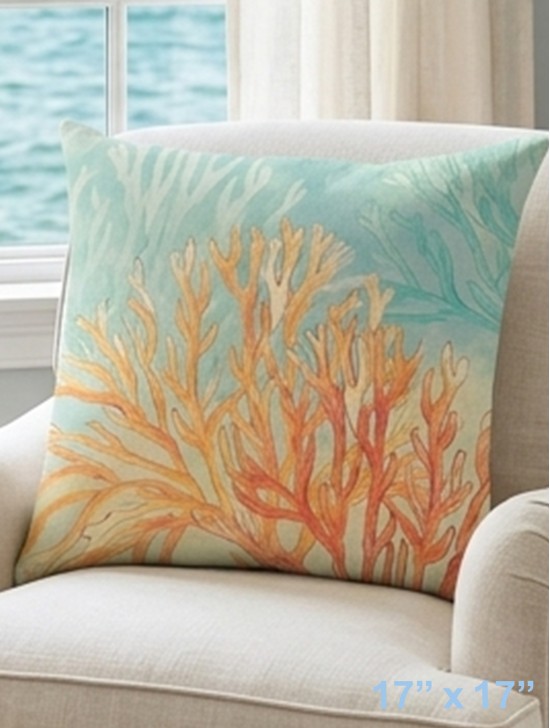 Double Sided Coral Print Cushion & Filler